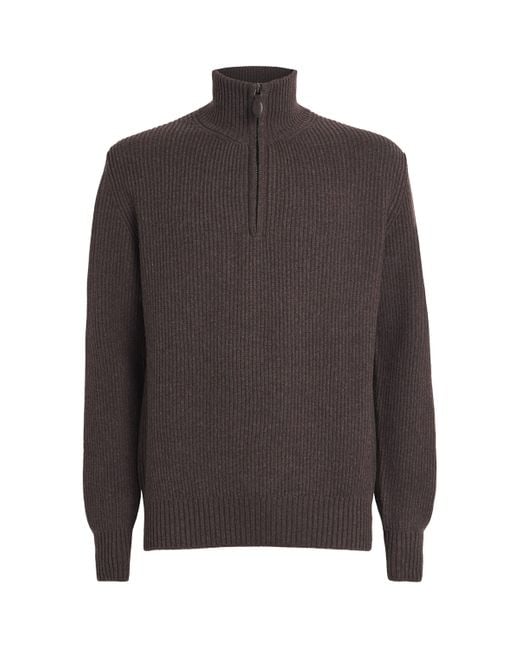 James Purdey & Sons Brown Wool-Cashmere Quarter-Zip Clifford Sweater for men