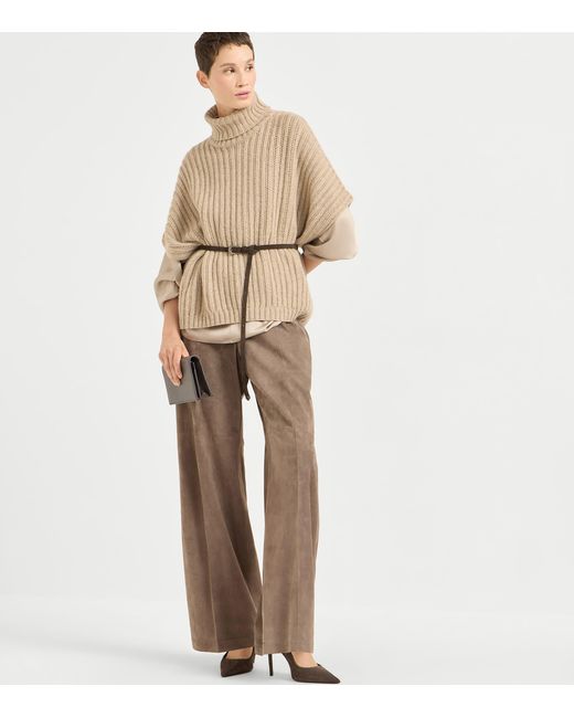 Brunello Cucinelli Natural Silk High-Neck Blouse