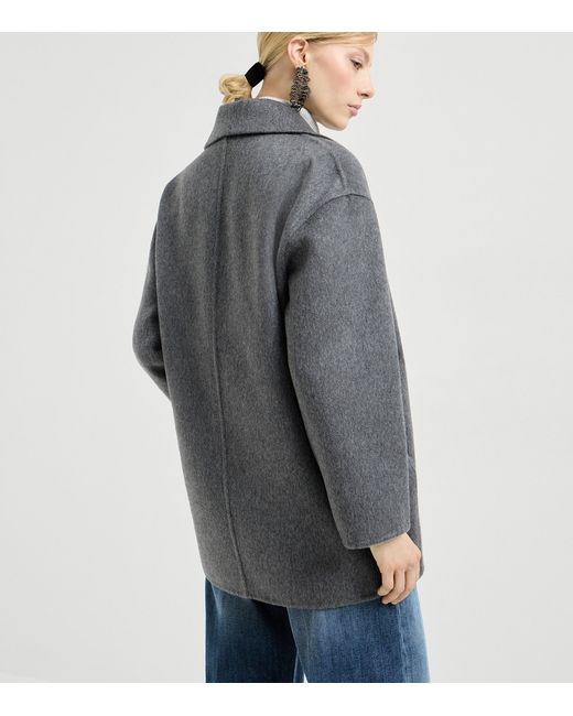 Brunello Cucinelli Gray Cashmere Double Beaver Cloth Pea Coat