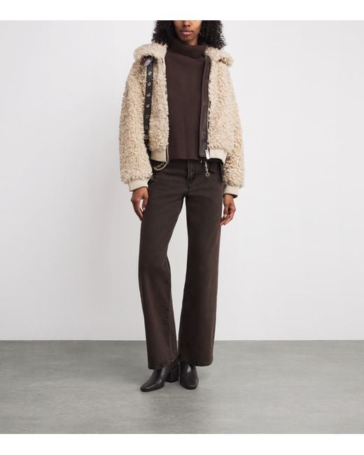 Maje Brown Wool-Cashmere Sweater Collar