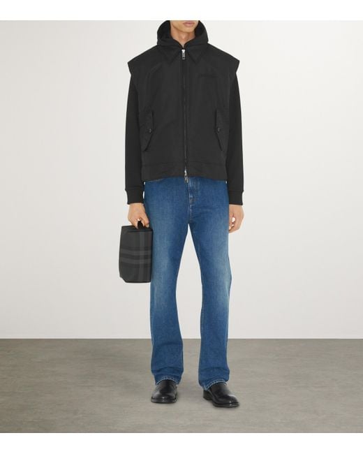 Burberry Black Leather-Trim Check Wash Bag for men