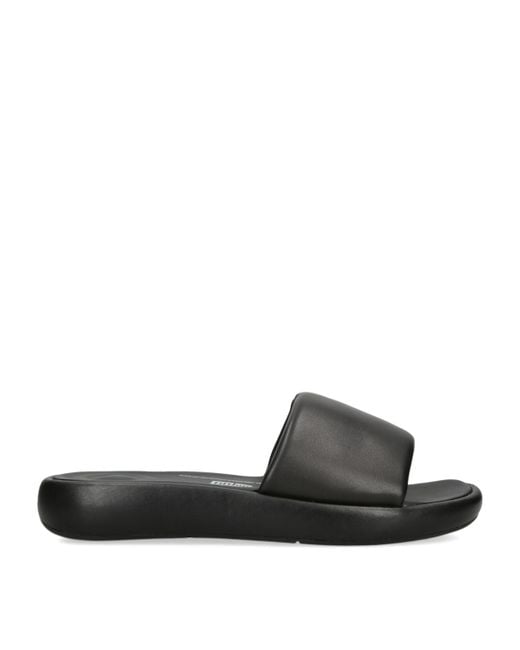 Fitflop Black Leather Iqushion D-Luxe Slides