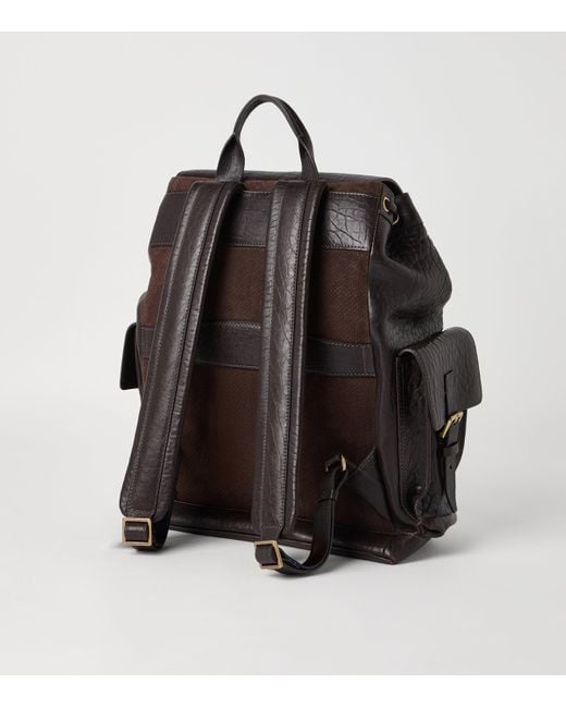 Brunello Cucinelli Black Leather Flap Closure Backpack for men