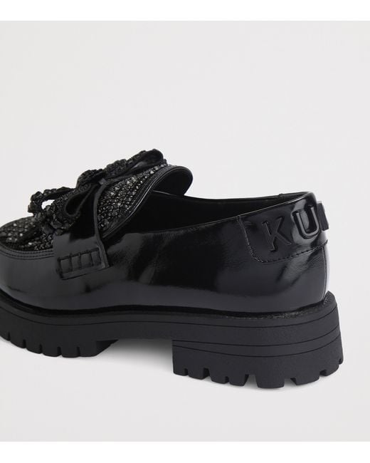 Kurt Geiger Black Leather Embellished Bow Loafers