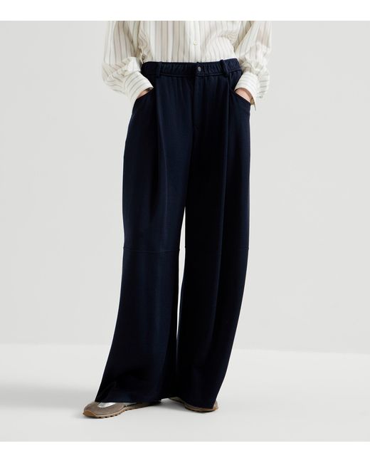 Brunello Cucinelli Blue Cotton-Silk Interlock Track Pants