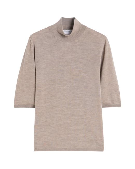 Max Mara Brown Virgin Wool High-Neck Top