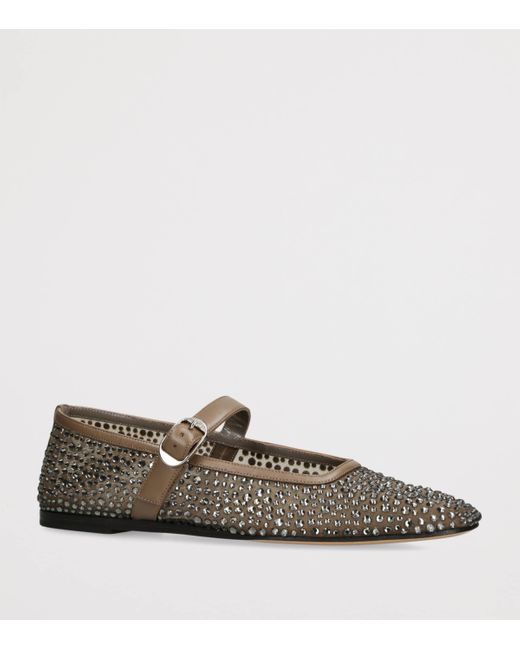 Le Monde Beryl Brown Crystal-Embellished Mary Jane Flats
