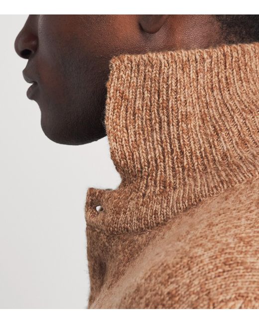 FIORONI CASHMERE Brown Cashmere-Silk Mock-Neck Cardigan for men