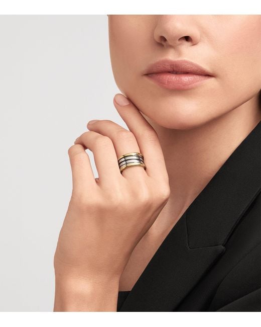 BVLGARI Gray And Stainless Steel B.Zero1 Four-Band Ring