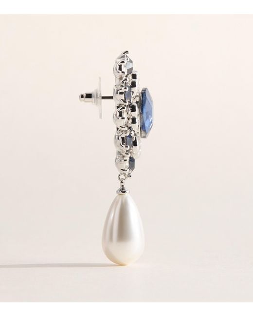 Self-Portrait Blue Faux Pearl And Crystal-Embellished Drop Earrings