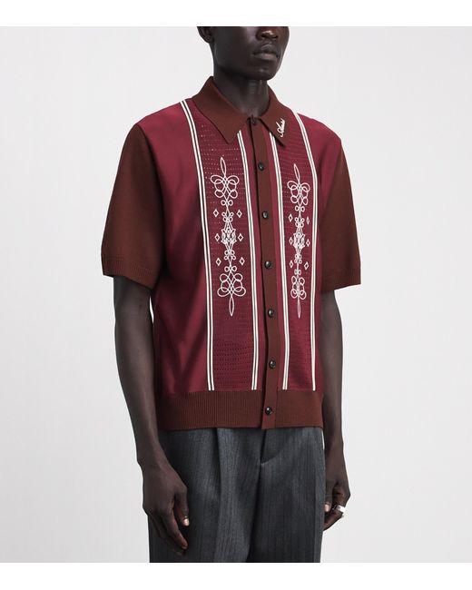 Amiri Red Wool-Blend Panelled Knit Shirt for men