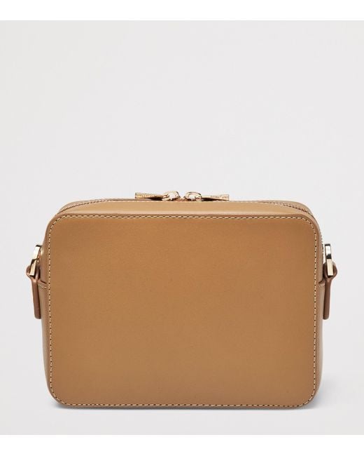 Aspinal Brown Houndstooth Raffia Leather Camera Bag