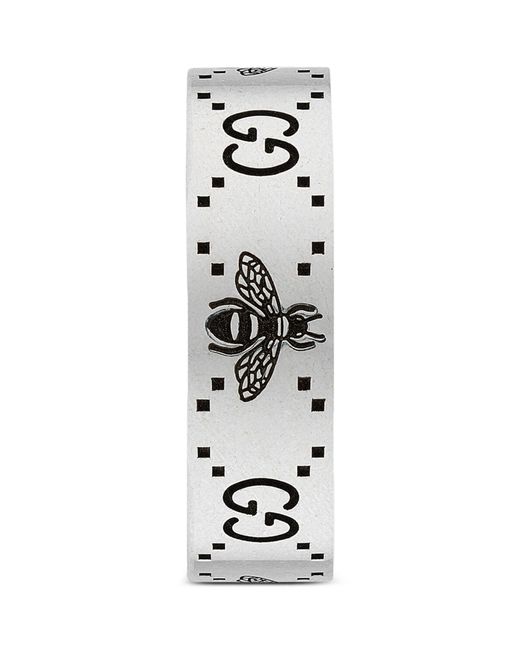 Gucci White Sterling Silver Engraved Bee Ring