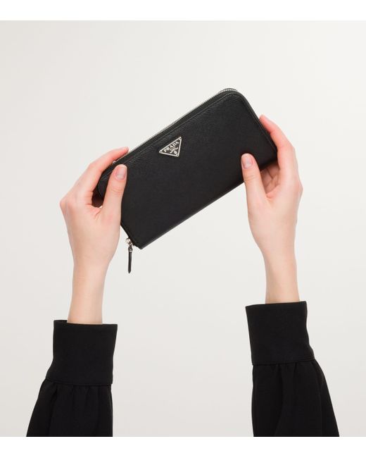 Prada Black Large Saffiano Leather Zipped Wallet