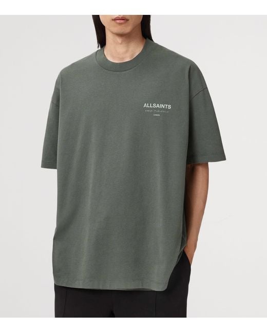 AllSaints Gray Organic Cotton Underground Print T-Shirt for men