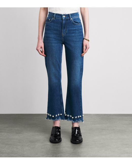 Maje Blue Beaded High-Rise Flared Jeans