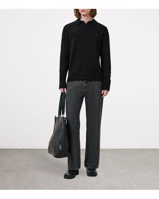 AllSaints Black Statten Polo Sweater for men