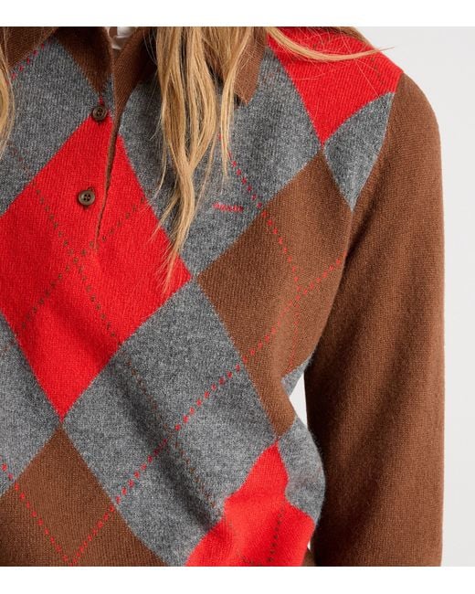 Prada Red Cashmere Argyle Polo Sweater