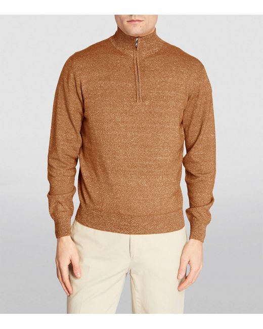 FIORONI CASHMERE Brown Quarter-zip Melange Sweater for men