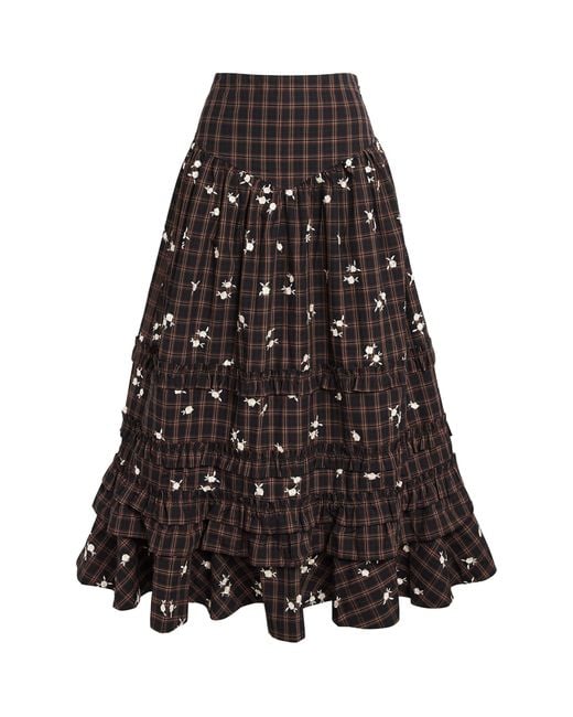 Ganni Black Organic Cotton Printed Midi Skirt