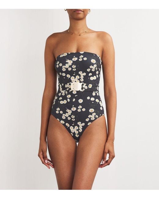 Eres Floral Belted Bandeau Swimsuit in Black Lyst UK