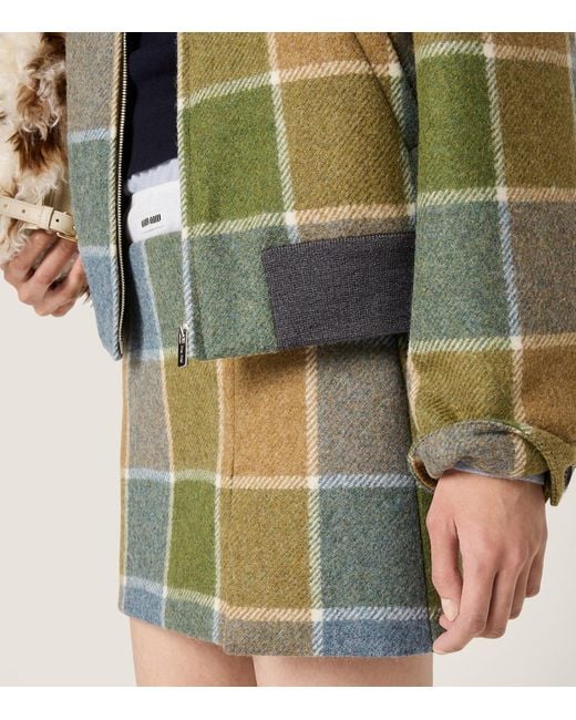 Miu Miu Green Wool Check Bomber Jacket
