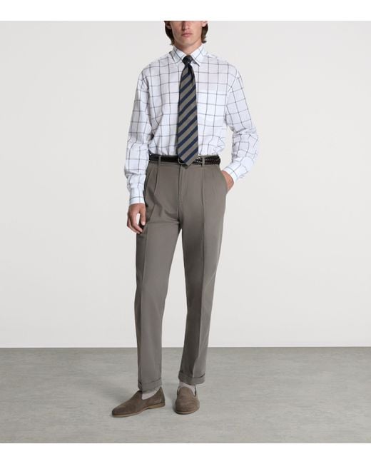 Dunhill White Cotton-Linen Check Shirt for men