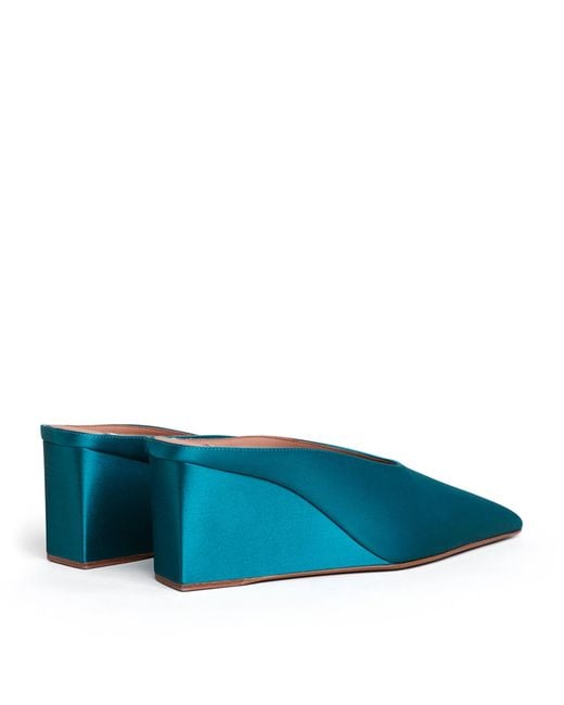 Alaïa Blue Satin Cube Wedge Mules 75