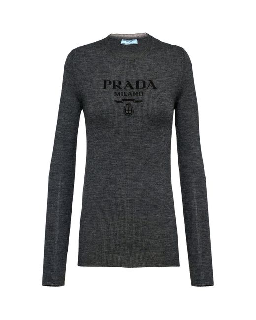 Prada Black Wool-Blend Superfine Logo Sweater