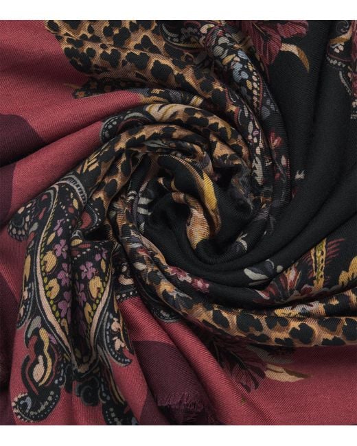 Etro Red Wool-Silk Paisley Aida Shawl