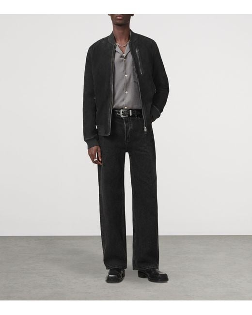 AllSaints Black Suede Kemble Bomber Jacket for men