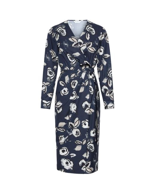 Max Mara Blue Cotton Printed Midi Dress