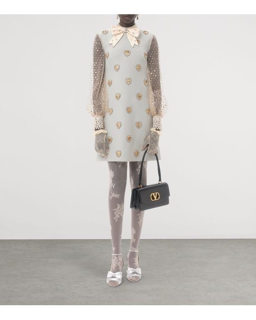 Valentino White Wool-Silk Embroidered Mini Dress