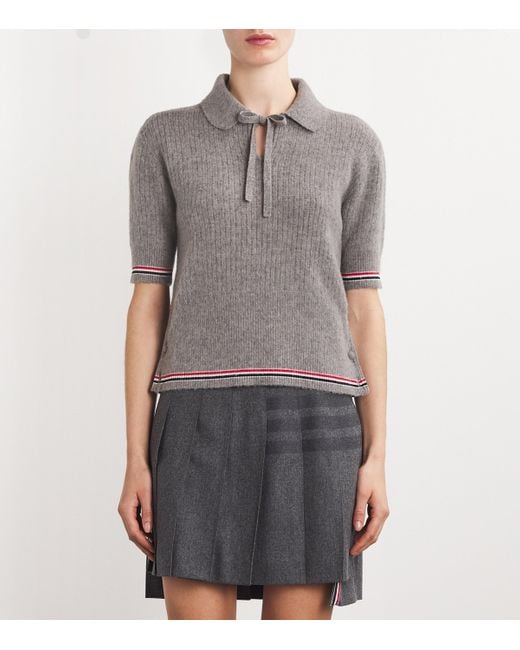 Thom Browne Gray Wool-Blend Brushed Polo Sweater