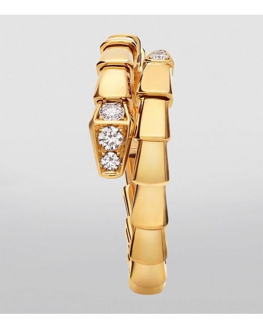 BVLGARI Metallic Yellow Gold And Diamond Serpenti Viper Ring