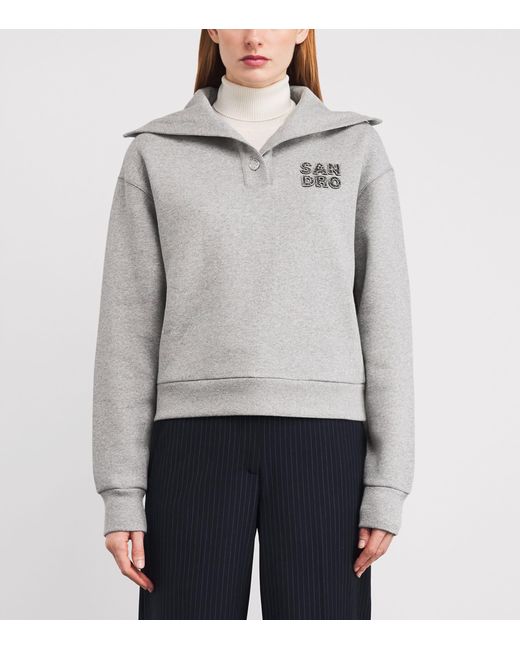 Sandro Gray Cotton-Blend Embroidered Sweater
