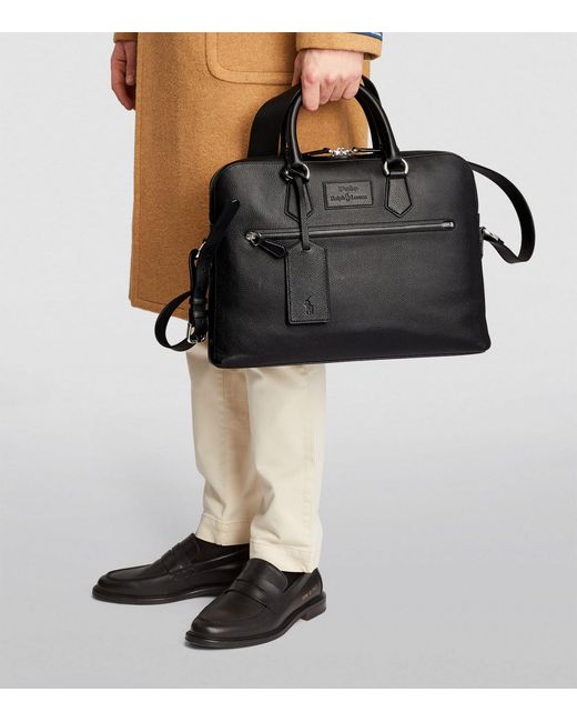 Polo Ralph Lauren Black Pebbled Leather Briefcase for men