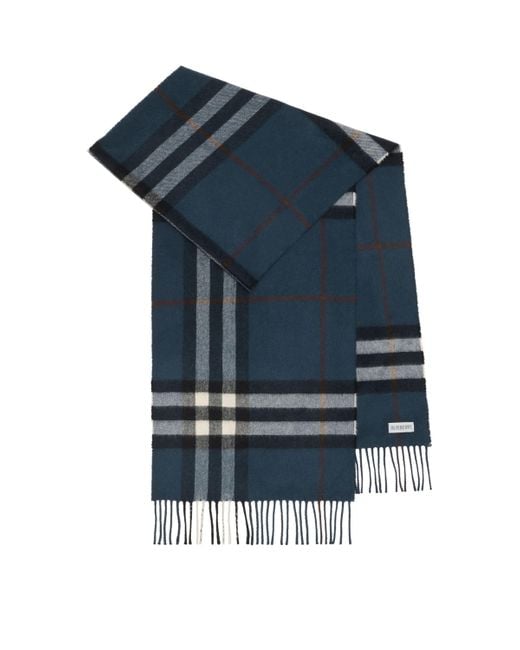 Burberry Blue Cashmere Check Scarf