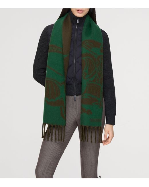 Burberry Green Wool Reversible Ekd Scarf