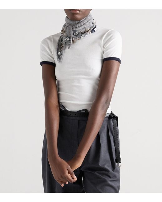 Prada White Contrast-Trim Ribbed T-Shirt