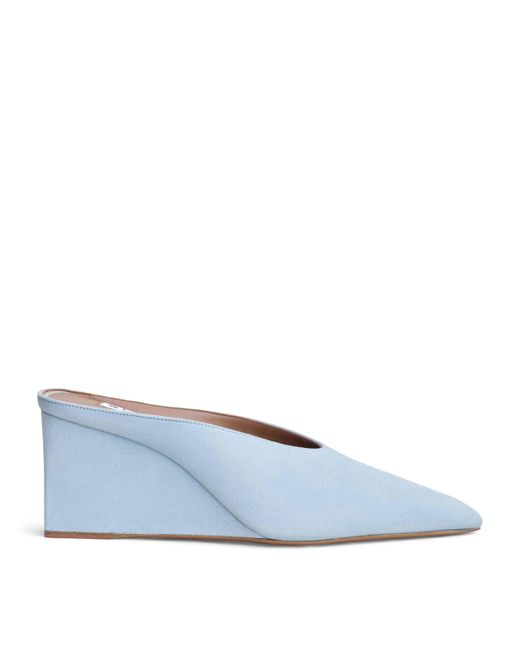 Alaïa Blue Suede Cube Wedge Mules 75