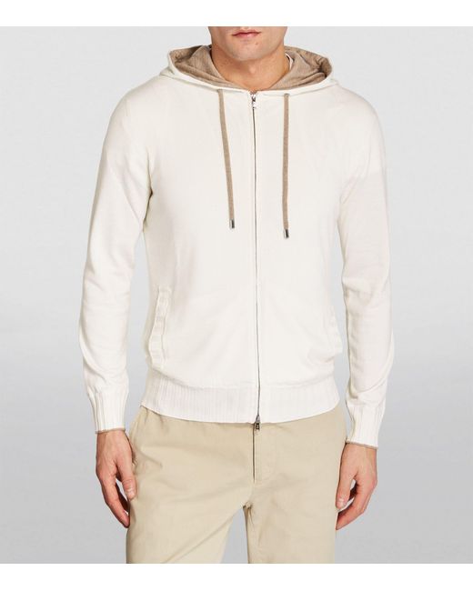 FIORONI CASHMERE White Cashmere Zip-up Hoodie for men