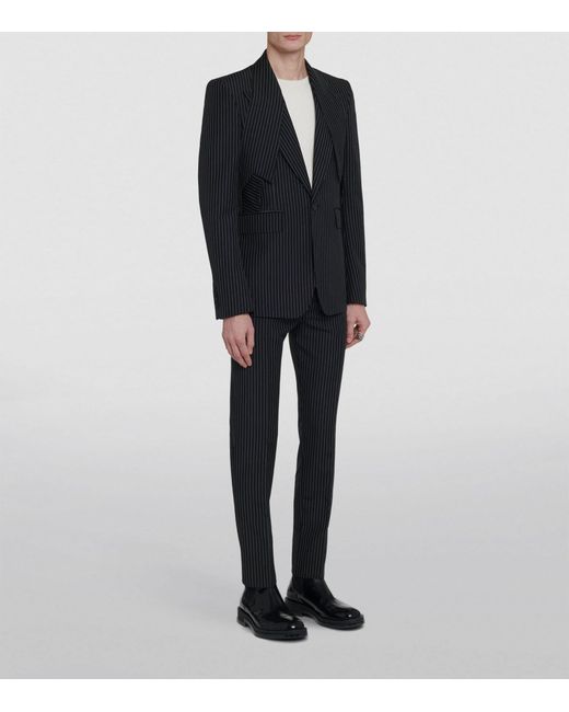 Alexander McQueen Black Wool-mohair Pinstripe Lapel-detail Tailored Jacket for men