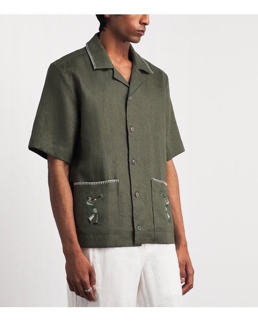 CHE Green Linen Trompette Embroidered Shirt for men