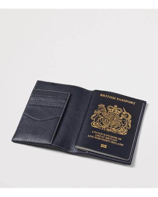 Aspinal Blue Leather Hudson Passport Cover for men