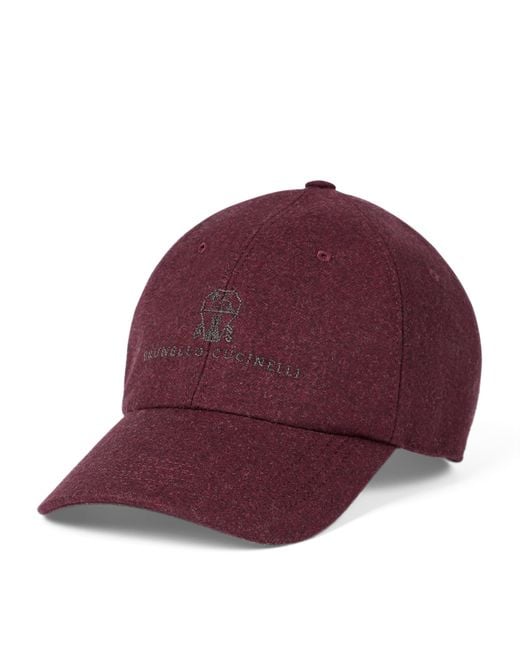 Brunello Cucinelli Red Wool Flannel Baseball Cap for men