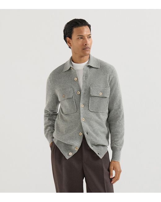 Brunello Cucinelli Gray Cashmere Knitted Over Shirt Cardigan for men