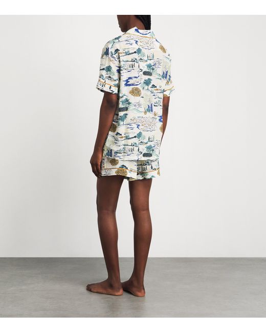Olivia Von Halle Blue Silk Ingo Landscapes Pyjama Set