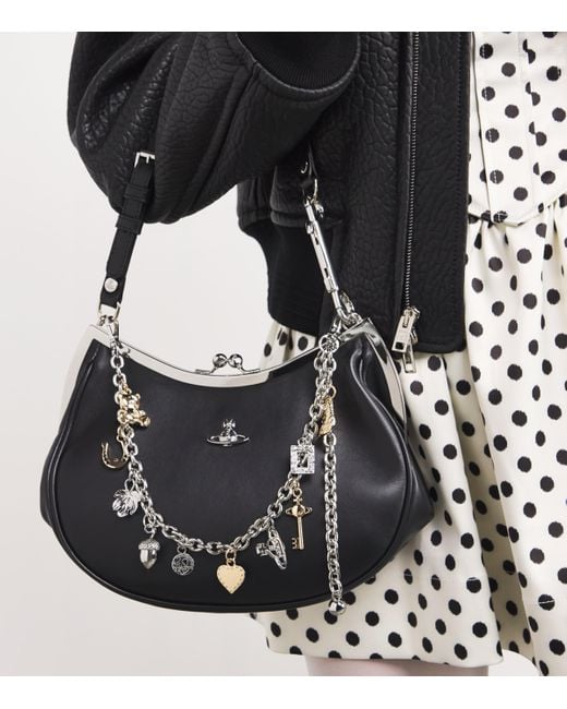 Vivienne Westwood Black Leather Charm Frame Purse Shoulder Bag
