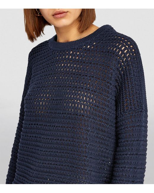 ME+EM Blue Me+em Cotton Open-knit Sweater